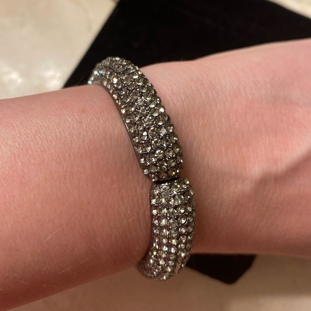 Gunmetal and crystal bangle with magnetic closure